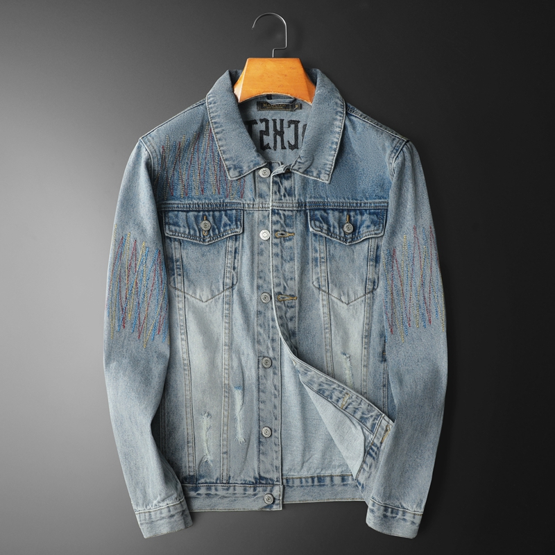 Streetwear High End Brand - Veste en jean délavée vintage pour