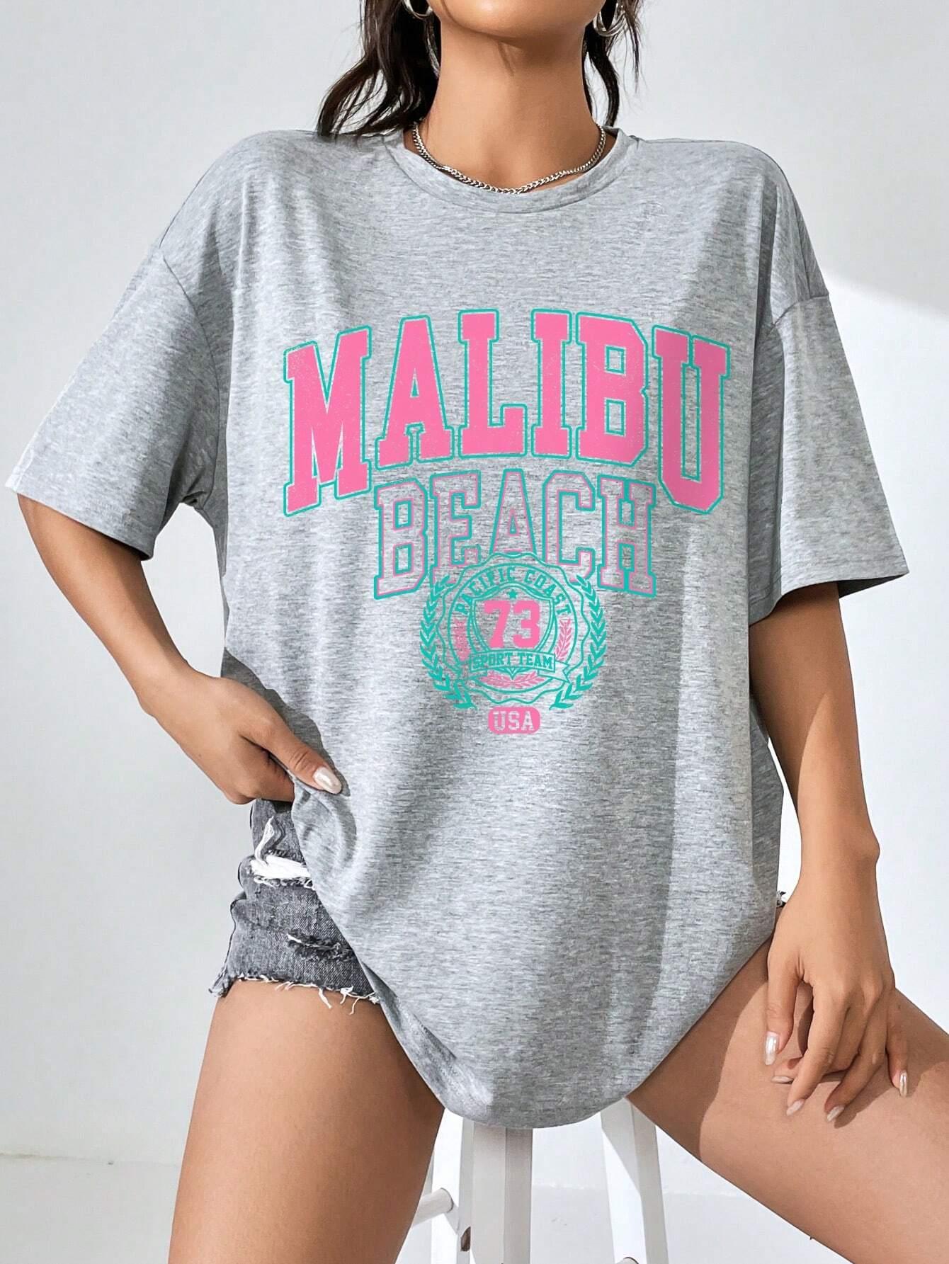Malibu plage lettre impression - Streetwear Brand Tees avis et prix